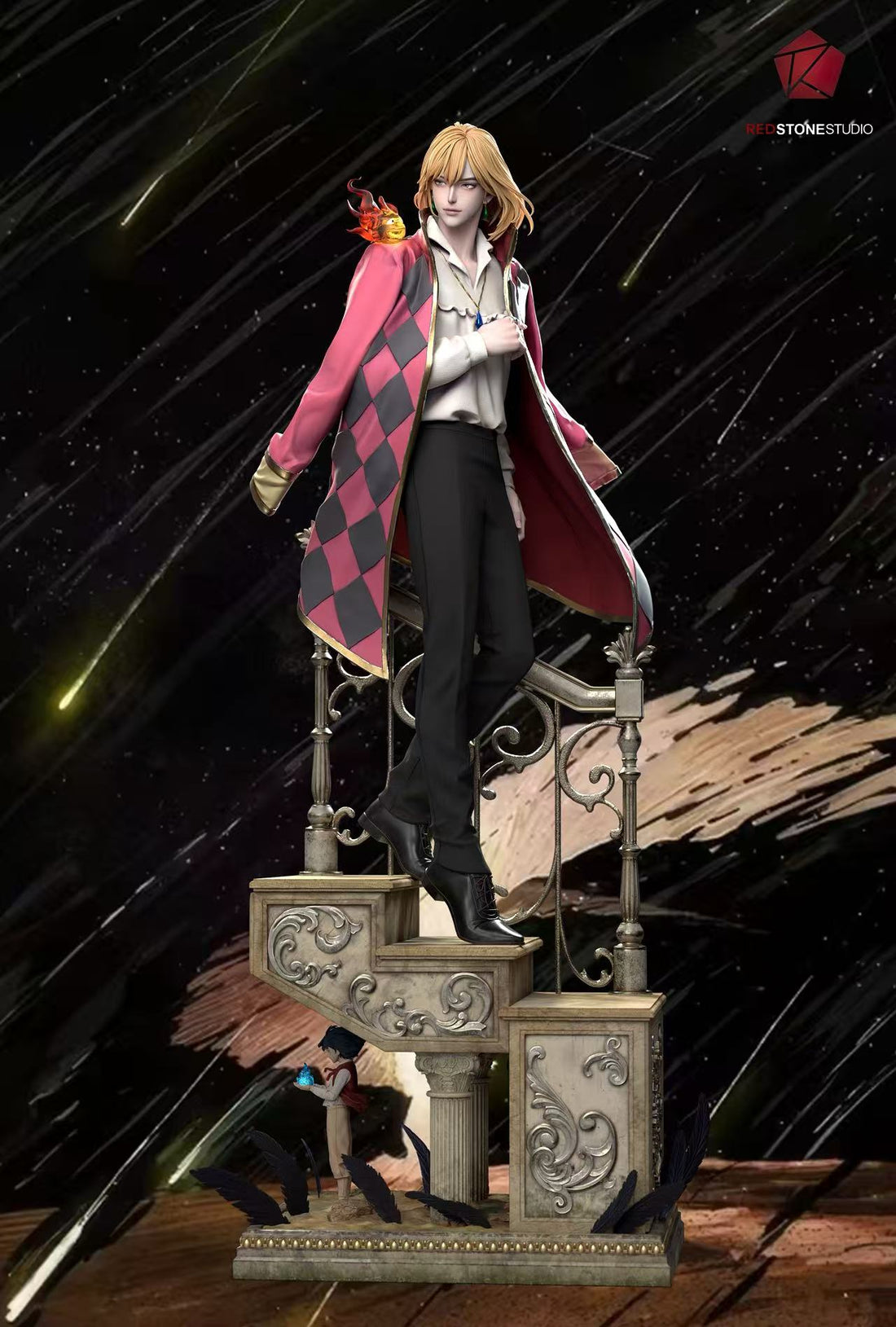 Howls Moving Castle Red Stone Studio Howl x Calcifer x Markl Resin Statue