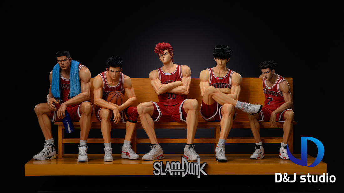 Slam Dunk D&J Studio Shohoku Sitting Pose Hanamichi Sakuragi x Kaede Rukawa x Ryota Miyagi x Hisashi Mitsui x Akagi Takenori V2 Resin Statue