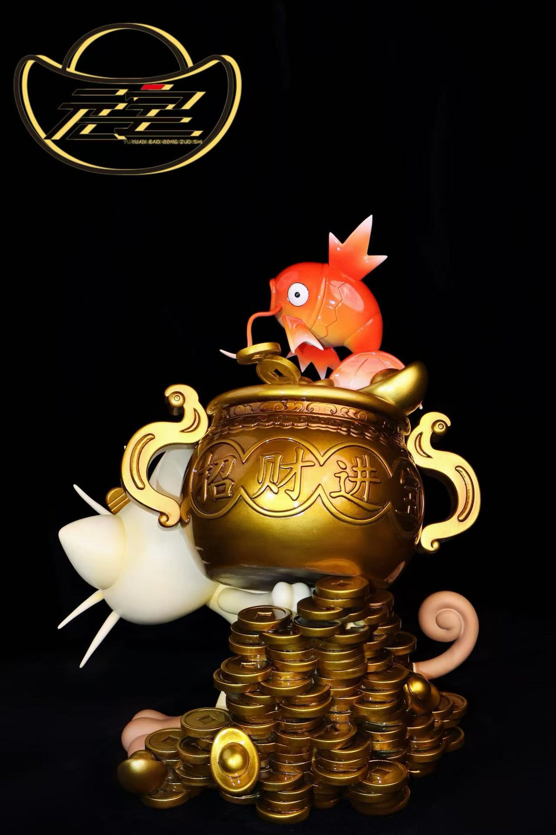 Pokemon Yuanbao Studio Meowth x Magikarp Resin Statue