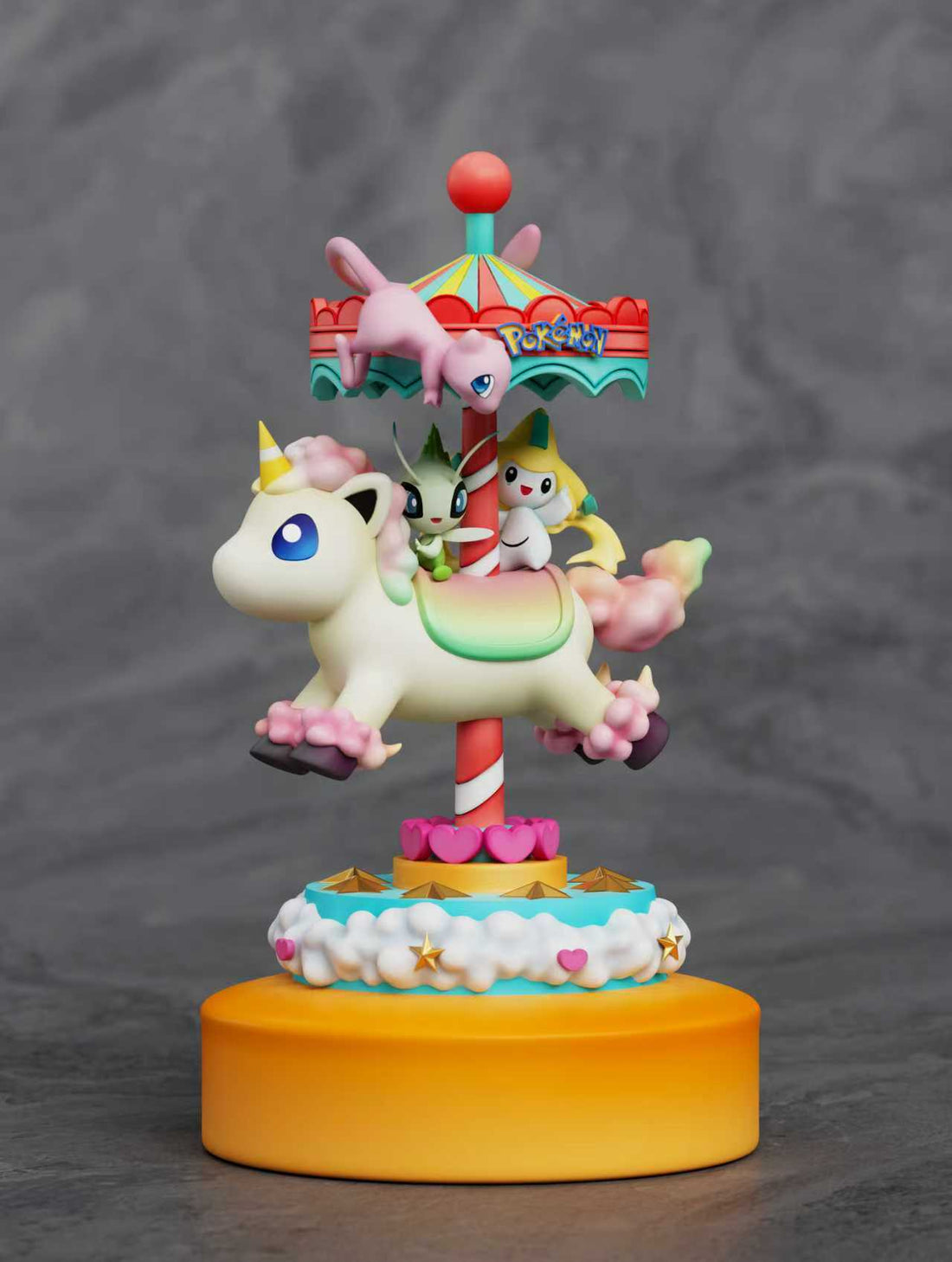 Pokemon Sun Studio Park Carousel Mew x Celebi x Jirachi Resin Statue