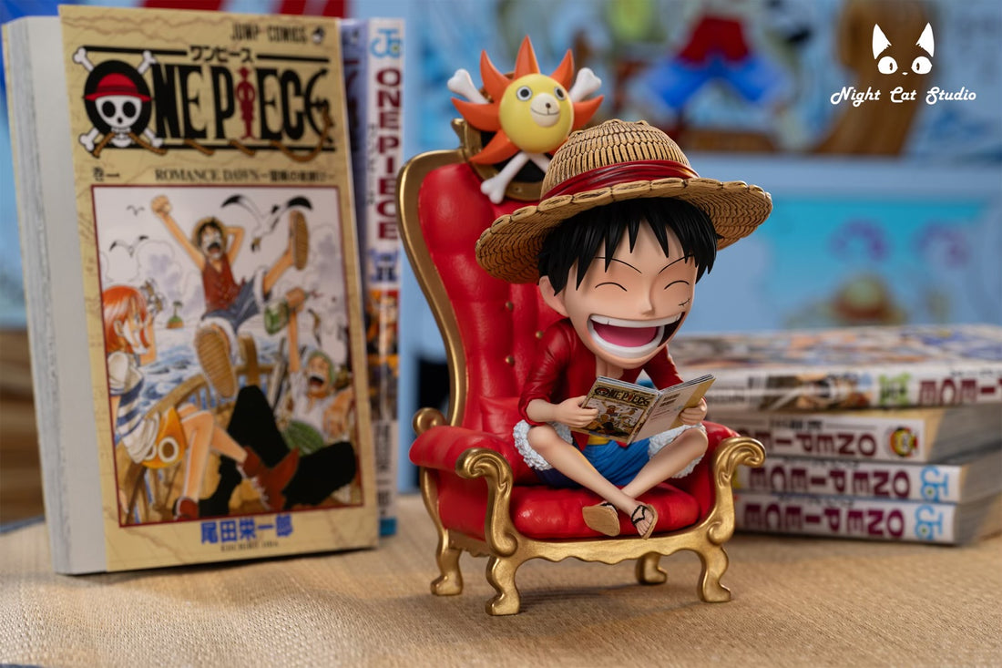 One Piece Night Cat Studio Reading Luffy Resin Statue