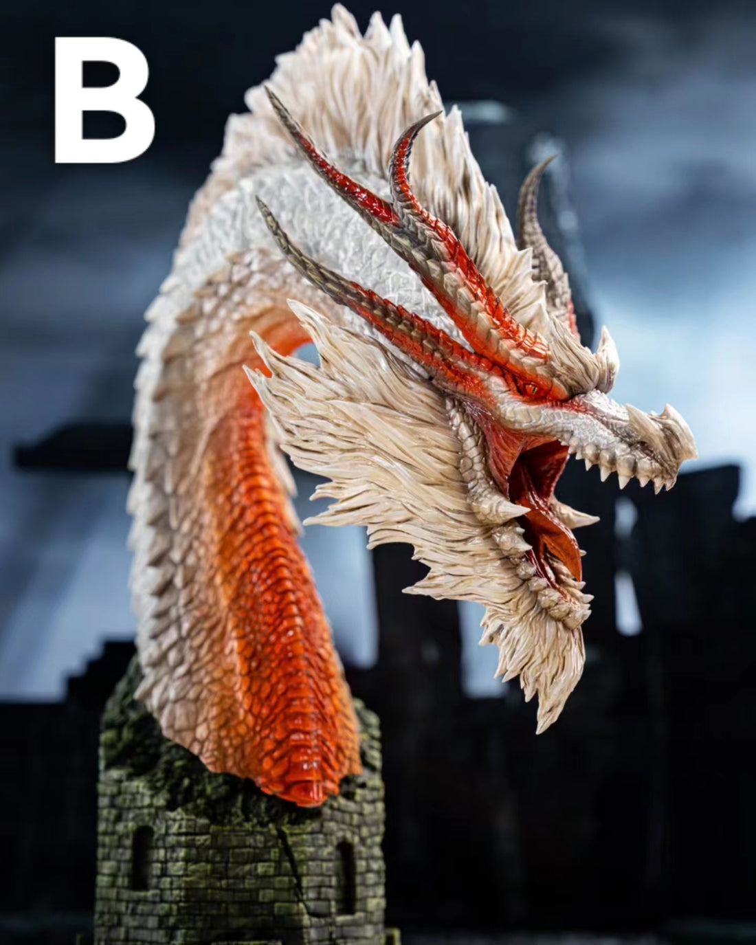 Monster Hunter Dragon Frontier Studio White Fatalis Head Sculpture Resin Statue