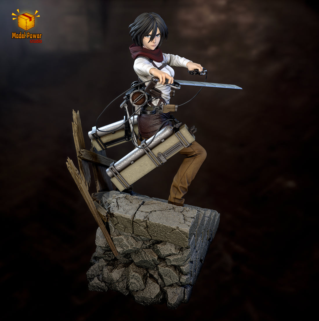 Attack on Titan Model Power Studio Basement Group Eren x Armin x Mikasa Resin Statue