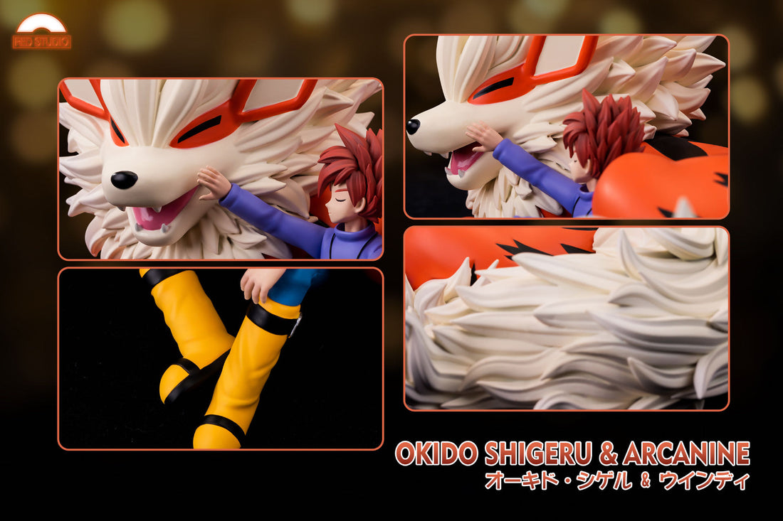 Pokemon RED Studio Gary Oak x Arcanine Resin Statue
