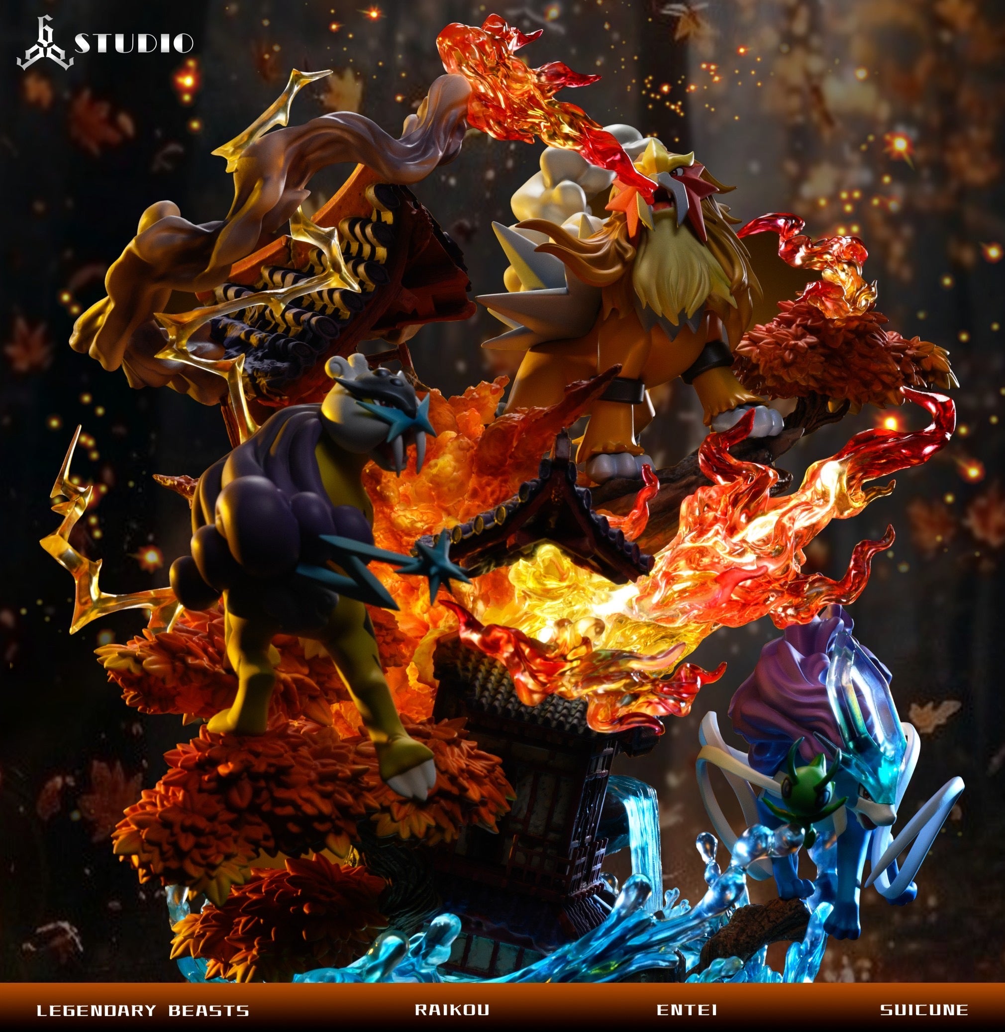 Pokemon 666Satan Studio Entei x Suicune x Raikou Resin Statue