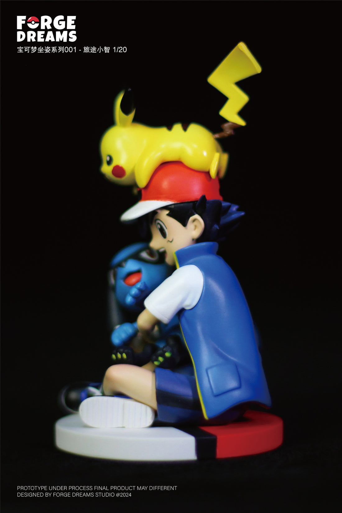 Pokemon Forge Dreams Studio Ash Ketchum x Pikachu x Riolu Resin Statue