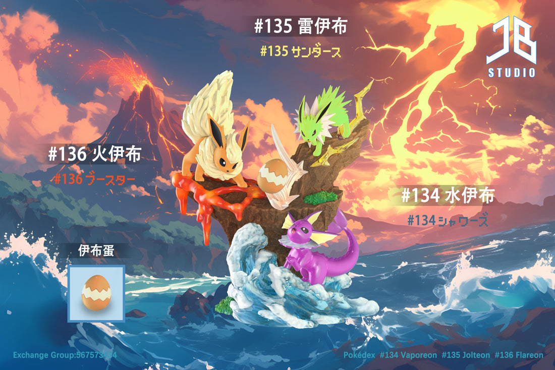 Pokemon JB Studio Vaporeon x Jolteon x Flareon Resin Statue
