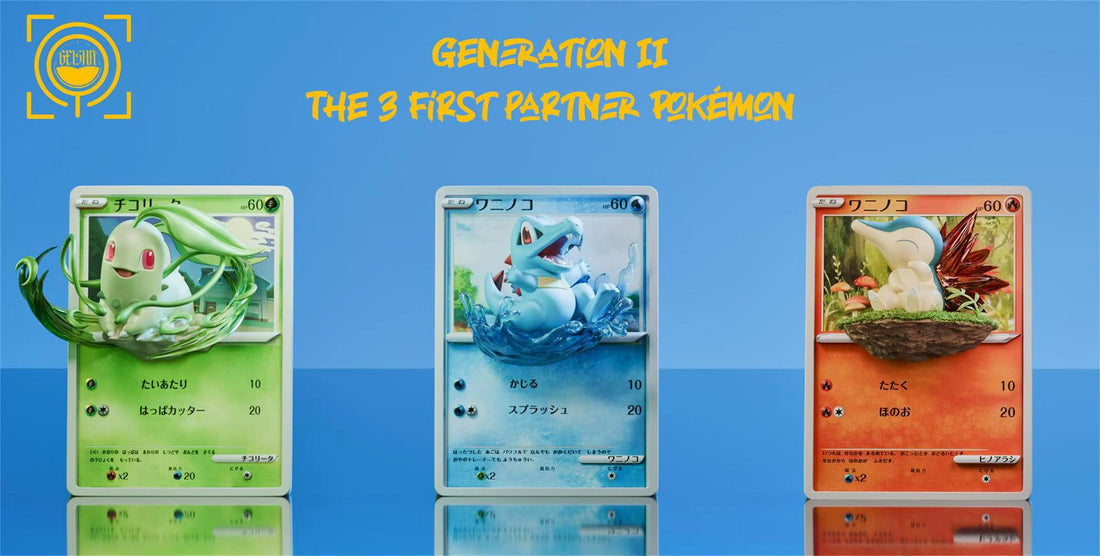 Pokemon Geisha Studio Chikorita x Totodile x Cyndaquil Card Resin Statue