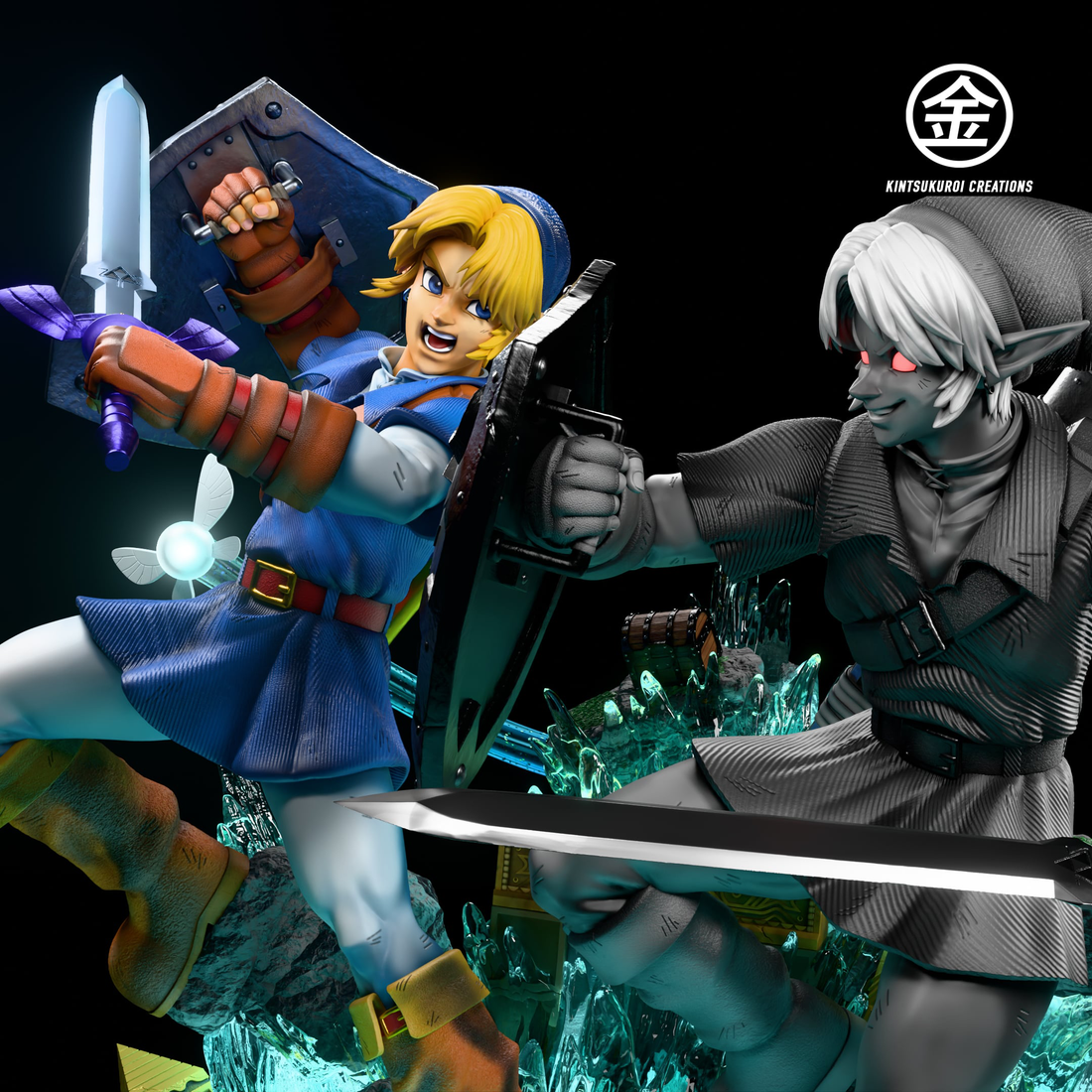 Legends of Zelda Kintsukuroi Creations Link VS Dark Link Resin Statue