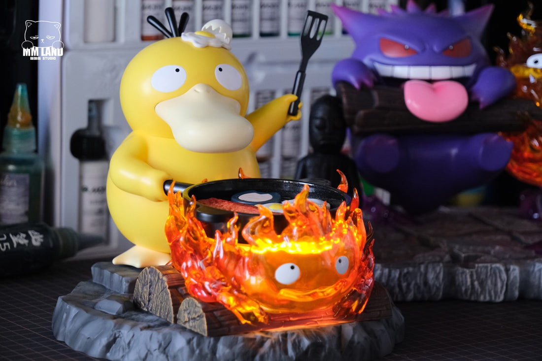 Pokemon X Howls Moving Castle MMLAND Studio Psyduck X Calcifer Resin Statue