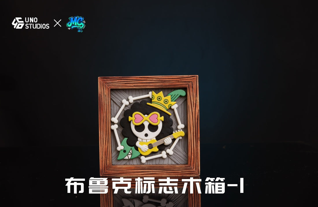 One Piece UNO Studio Logo Wooden Crate Straw Hat Pirates Resin Statue